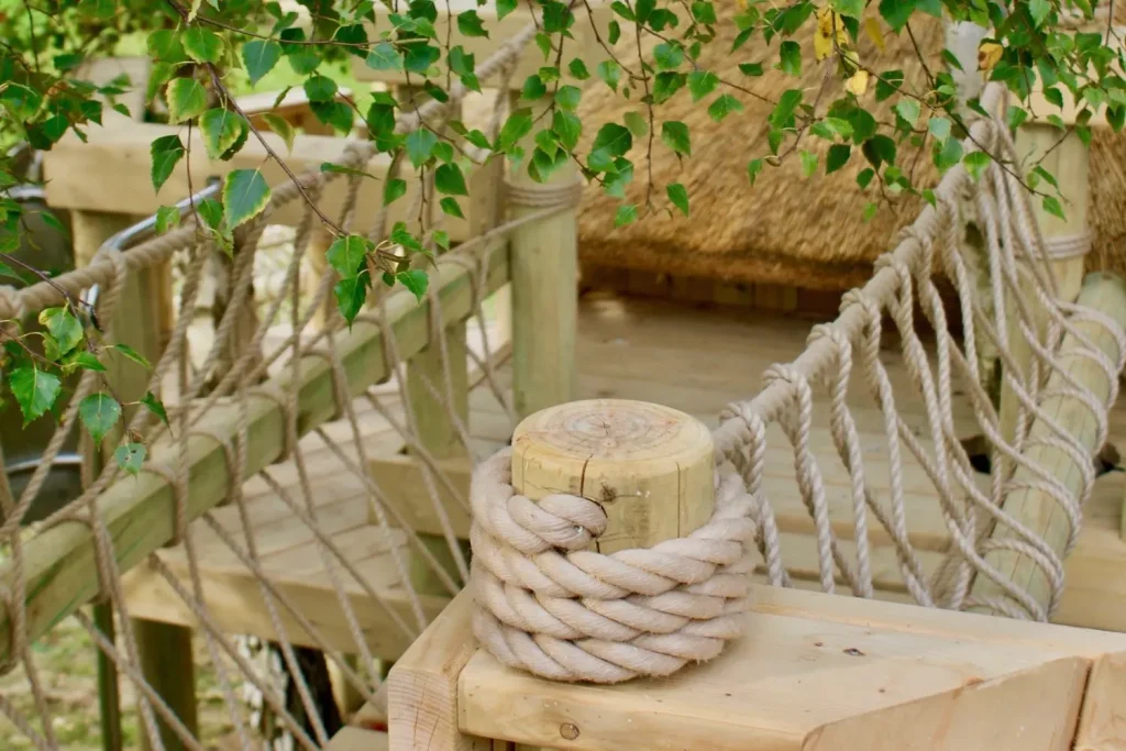 Fixed Beam Rope Bridge between two Treehouse Deck Platforms.