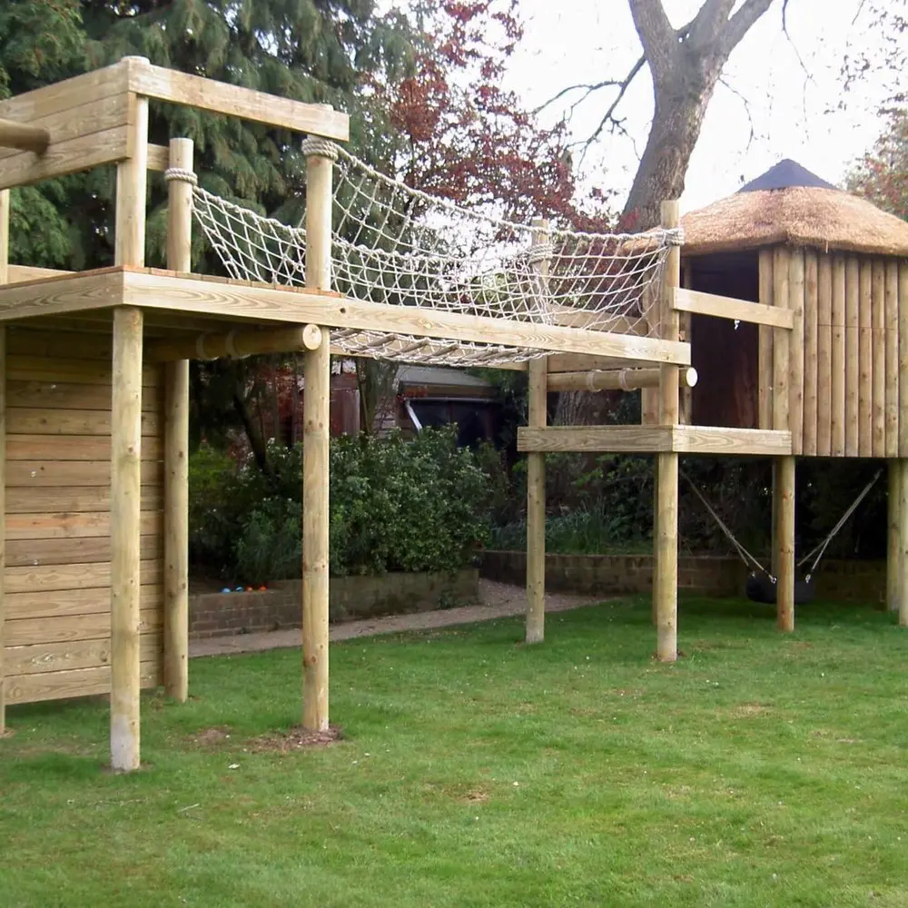 Garden Treehouse plus deck, Scramble Net Bridge and tower platform with Climbing Wall