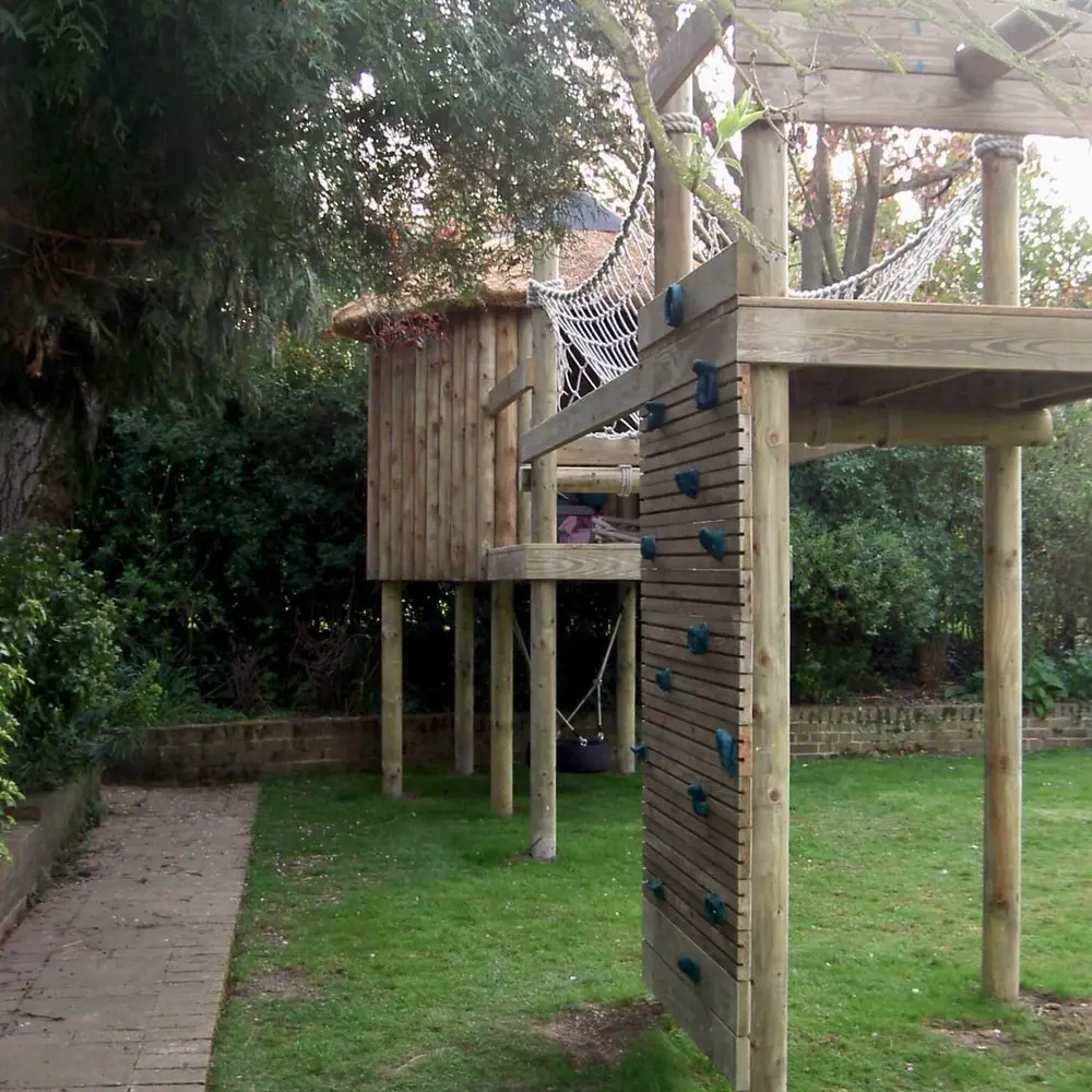Small Garden Play-Set Treehouse with Climbing Wall