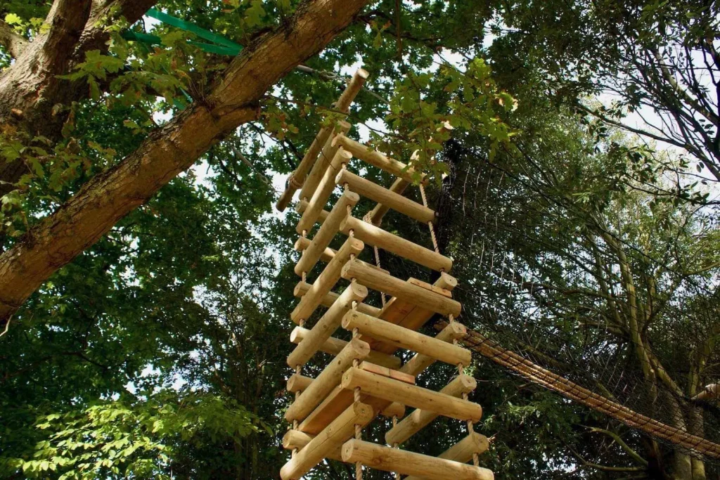 Big Chunky 4-sided Rope Ladder suspended from a Treetop Walkway in woodland