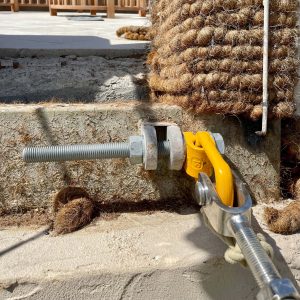 Swivel Load Ring attached to steel frame with a stainless steel Rigging Screw attached.